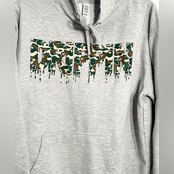 MENS LARGE GRAY WITH CAMO DRIPPIN SAUCE AVENUE HOODED HOODIE SWEATSHIRT - Picture 5 of 6